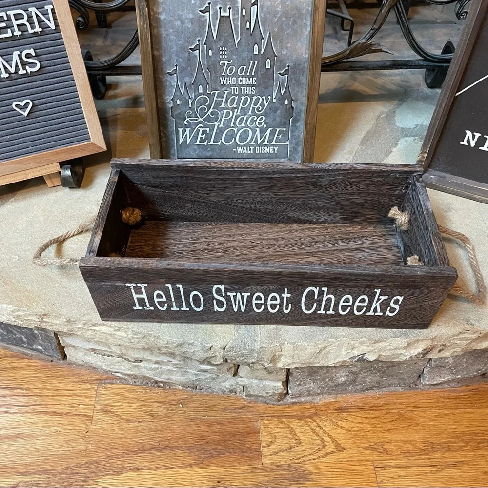 New Rustic Farmhouse Wood Bathroom Decor Toilet Paper Storage Caddy